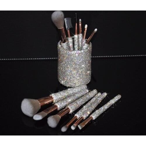 12pieces Set Make Up Brushes Set Sparkling Full Rhinestones Eyebrow Brush Foundation Brush Cosmetic Makeup Kit Full Professional