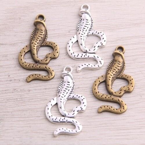 15pcs two colorsnake Pendant Alloy DIY Fashion charm Bracelet Necklace Jewelry Accessories 18x35mm