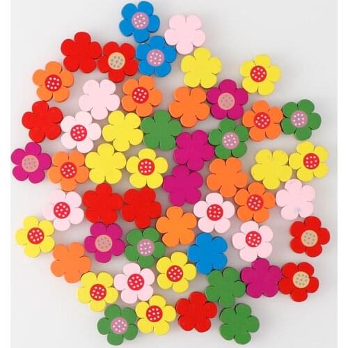 25pcsMix With 1 HoleEco-Friendly Wooden Beads Heart Fish Star Flower Pattern Spacer Beading Wood Bead For Kids Wood Button Toys