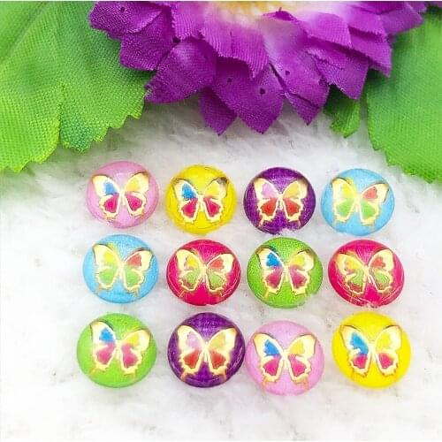 60PCS AB Resin 10mm Round 3D butterfly Flatback rhinestone scrapbook crafts