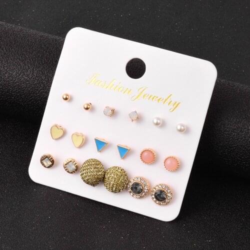 9 pairs/set Earrings серьги Stud Earrings for Women Girl Ear Rings Wedding Party Gift oorbellen voor vrouwen Jewelry pendientes