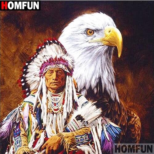 HOMFUN Full Square/Round Drill 5D DIY Diamond Painting "Indian Eagle" 3D Embroidery Cross Stitch 5D Home Decor A07511