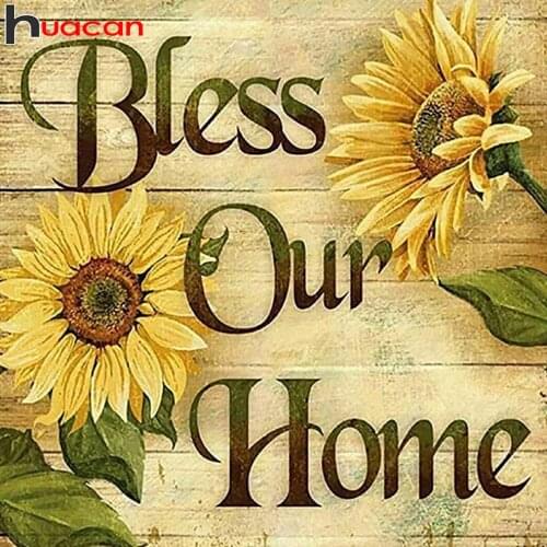 Huacan 5d Diamond Painting Full Drill Sunflower Text Scenery Wall Stickers Mosaic Floral Embroidery Home Decor