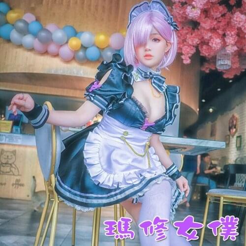 Anime Game Fate FGO Mash Kyrielight Cosplay Costume Maid Dress Aprons Socks Daily Carnival Party Festival Uniform Brand New