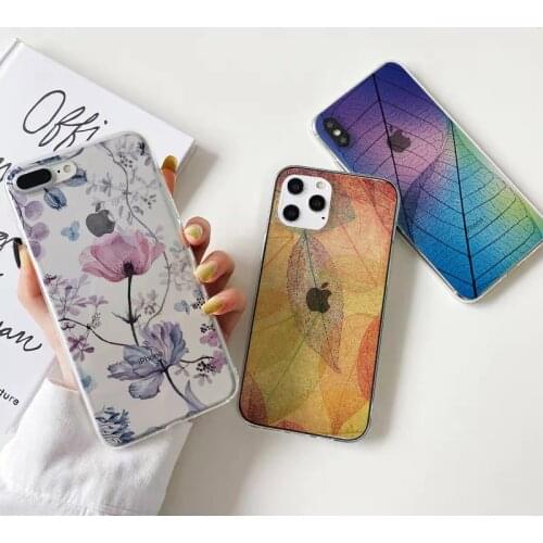 Phone case for iphone X XS MAX XR 12 mini 11 Pro Max 6s 7 8 Plus SE 2020 Leaves Flowers White Soft Clear transparent Back Cover