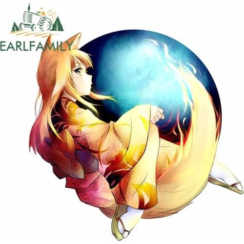 EARLFAMILY 13cm x 8cm for Anime Fox Woman Funny Car Stickers Vinyl Scratch-proof JDM Accessories 3D Decal Suitable for VAN RV