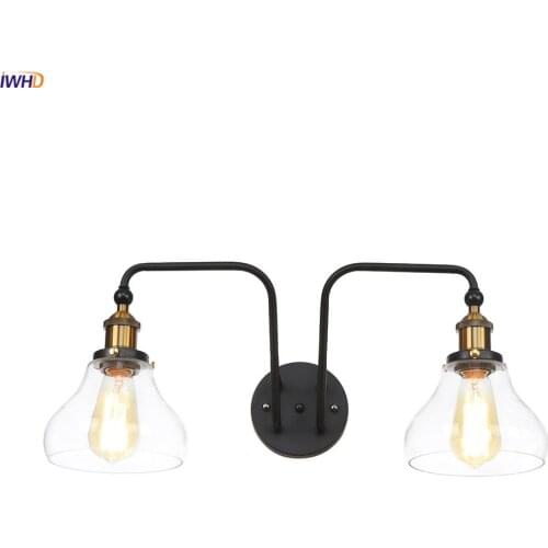 IWHD Edison Antique Vintage Wall Lamp Bedroom Restaurant Bar 2 Heads Glass Loft Decor Indsutrial Retro Wall Light Sconce LED