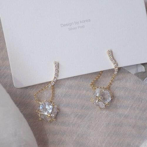 Exquisite Gold Plated Geometric Ball Zircon Drop Earrings for Women French Style Handmade Jewelry Korean Fashion Earrings