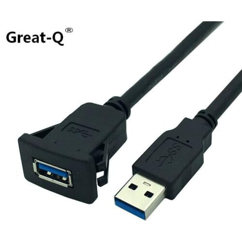 Great-Q USB 3.0 Male to Female AUX Flush Panel Mount Extension Cable for Car Truck Boat Motorcycle Dashboard 1M 2M