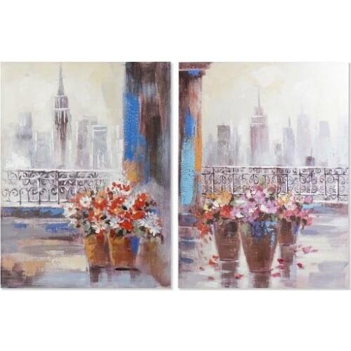 Painting Dekodonia New York Flowers Multicolour (2 pcs) (90 x 3 x 120 cm)