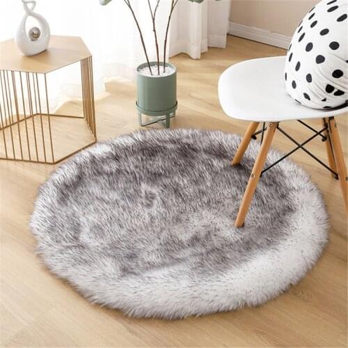 Round Soft Faux Sheepskin Rug Long Hair Fluffy Area Rugs Mat Washable Faux Wool Rug Bedroom Decor Modern Silky Plush Carpets