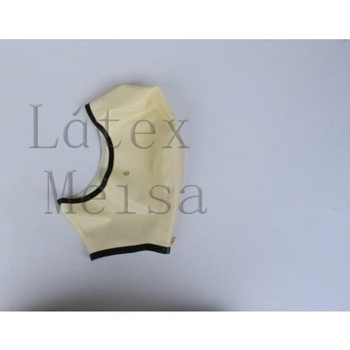 Latex masks adults rubber hoods open face in cream color and black trim color with back zip