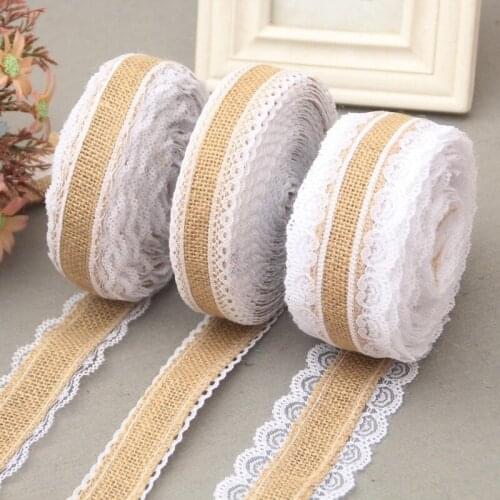 2M Natural Linen Ribbon Roll Burlap Lace Craft for Handmade DIY Wall Garland Crafts and Party Wedding Home Decorations