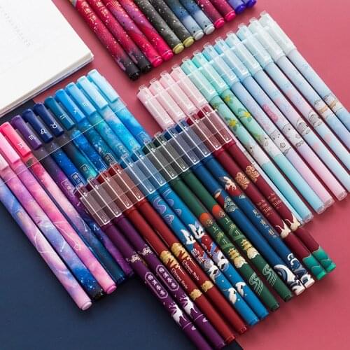 Cute Gel Pens Black Ink 0.5mm Needle Point Hamster Planet Twelve Constellations Count Pattern Stationery Pens for Students