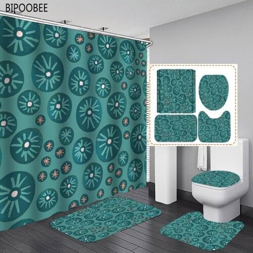 Bacterial Pattern Bathroom Set with Shower Curtain and Rugs Carpet Floor Mat Toilet Seat Cover Mats Fabric Bath Curtains