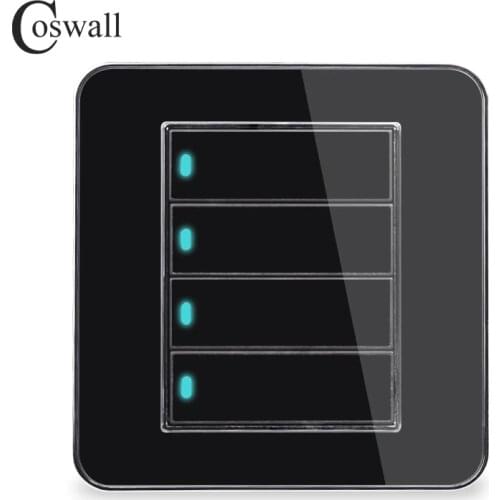 Coswall Brand New Arrival 4 Gang 1 Way Random Click On / Off Wall Light Switch With LED Indicator Acrylic Crystal Panel