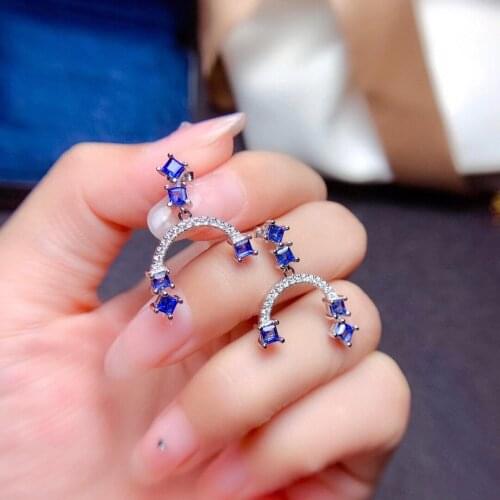 New Coming Sri Lanka Sapphire earring 100% Natural real sapphire 925 sterling silver Fine jewelry Wedding Earring