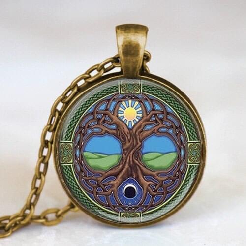 US Movie Gold Tree of Life Cabochon Mens Fashion Handmade Necklace brass steel Pendant steampunk Jewelry Gift women chain men