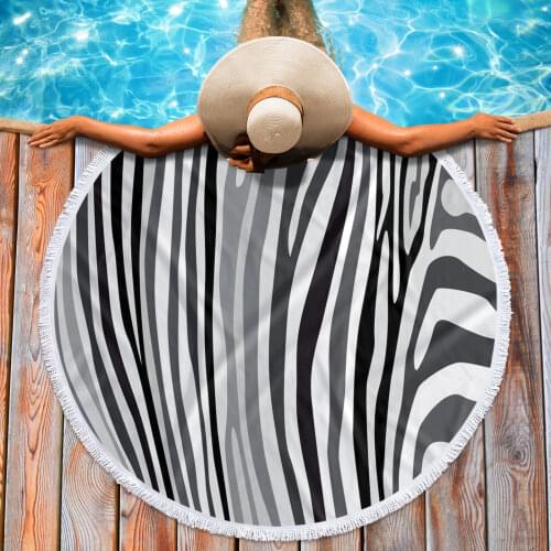 Zebra Black And White Stripes Swimming Towel Microfiber Beach Towels Yoga Mat Shawl Round Tassel Beach Towel