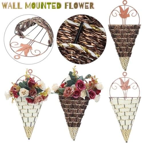 Garden Natural Wicker Flower Basket Wall Hanging Pot Planter Rattan Vase Basket Home Decor Hanging Pot Planter Vase