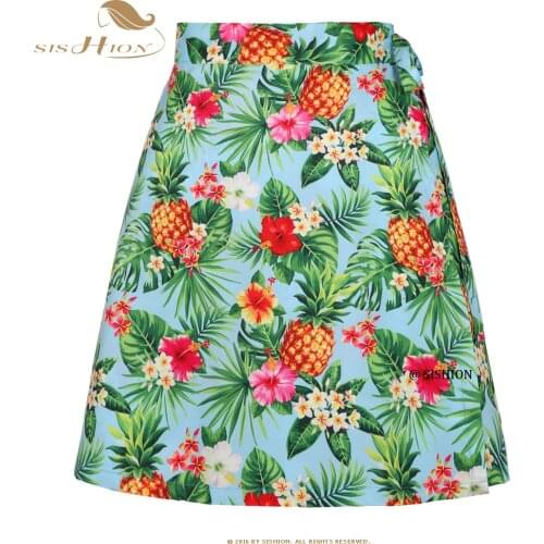 SISHION Pineapples Palm Sarong Flowers Printed Summer Skirt SS0015 Plus Size Women Sexy Travel Beach Cover Up Wrap Skirt Jupe