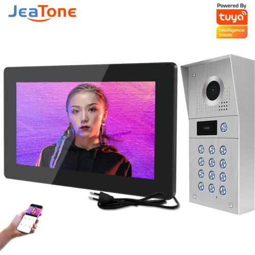 Jeatone 10 Inch Full Touch Screen WiFi Video Intercom System With Code & ID Cards Unlock & Motion Detection 960P Hebrew Language
