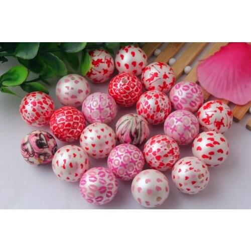 Mixed colorful 20mm Chunky round 100pcs/lot Valentines Day fashion acrylic print heart bubblegum ball beads for kids jewelry