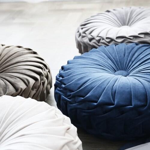 Fashion Super European Luxury Velvet Throw Pillow Cushion Round Fabric Handmade Pleated Wheel Pumpkin Seat Cushion