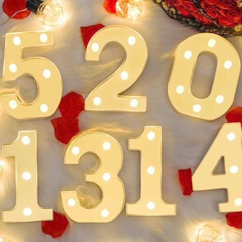 Birthday Party DIY Decorations LED Number Lamp Gold Electroplated Number Night Light Decorative Party Anniversary Supplies