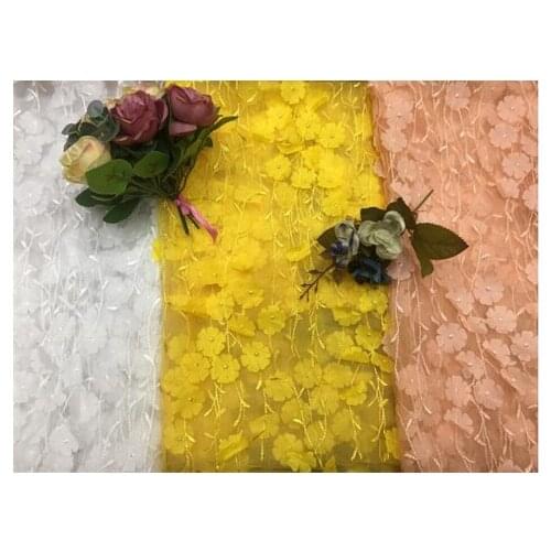 Three dimensional laser vertical plum blossom embroidery lace childrens lace embroidery fabric