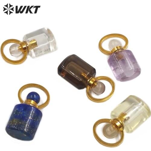 WT-P1471 New Arrival!!!Perfume Bottle Pendant Natural Stone Pendant Stone Bottle With Gold Electroplated Circle Loop Pendant
