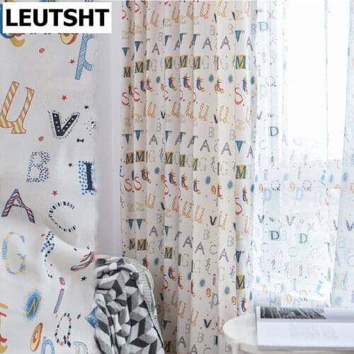 Cartoon Letter Printed Curtain Fabric Modern Minimalist Blackout Curtains for Living Dining Room Bedroom