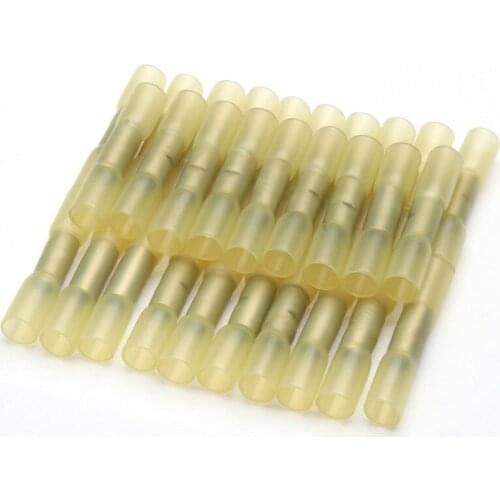 100PCS Yellow Heat Shrink Wire Connectors Butt Terminals fit Wire/Cable 6.0-4.0mm2 Waterproof Crimping Terminal 12-10AWG Set