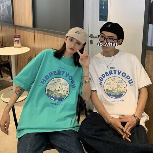Korean High Street Aesthetic Short-Sleeved t-Shirt Women Couple Top Harajuku Gothic 90s Tee Grunge Clothes Japanese Streetwear