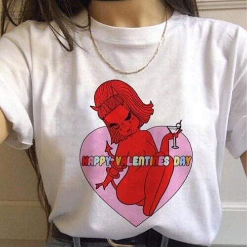 2019 Summer New Harajuku Angel And Devil Valentines Day T Shirt O-Neck Punk Aesthetics Casual Short Sleeve Streetwear Women Top