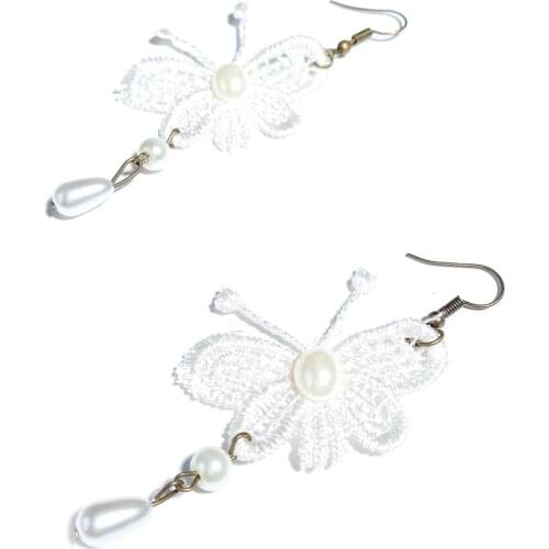 Korean Fashion Jewelry New Simple Gothic White Lace Earrings Butterfly Shape Earrings Womens Statement Pearl Earrings