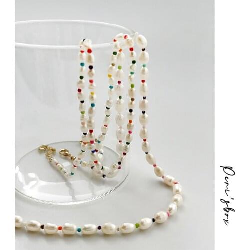 Perisbox Elegant Rainbow Small Acrylic Beads Pearls Necklace Baroque Freshwater Pearl Necklace For Women Summer Beach Choker