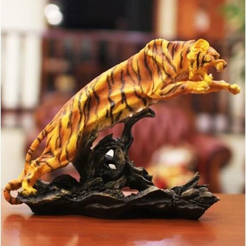 33CM TIGER ART SCULPTURE FIGURINE FENG SHUI ANIMAL STATUES RESIN CRAFTS HOME DECORATION ACCESSORIES FOR LIVING ROOM R557