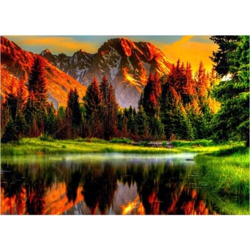 Full Square Round Drill 5D Diy Diamond Painting autumn Forest Embroidery Cross Stitch lake tree wedding decorationZP-2942
