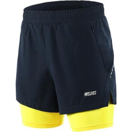 ARSUXEO Mens Summer 2-in-1 Running Shorts Quick Dry Breathable Active Training Exercise Jogging Shorts With Longer Liner