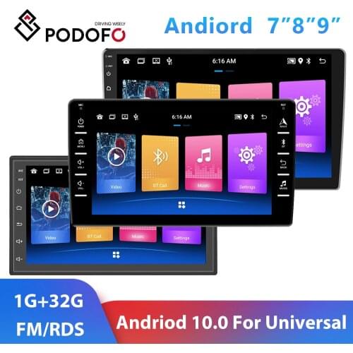 Podofo Android 10.0 2 Din Car Radio GPS Multimedia Player 7“ 8” 9“Auto Stereo For Universal Volkswagen Nissan Hyundai Kia Toyota