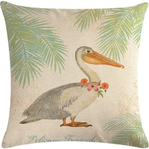 American Country Series Linen Vintage Cushion Cover Decoration Bird Pattern Pillowcase on A Branch Farmhouse Bench Pillow Case