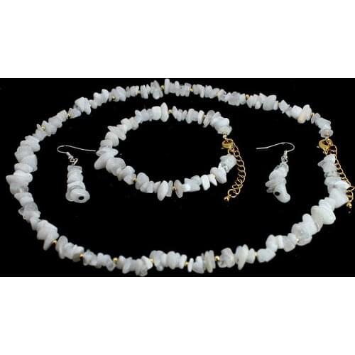 Free Shipping 6-8mm White Moon Stone Natural Gems Women Chockers Necklace Bracelet Earrings Jewellry Set 17.5" 7-8"