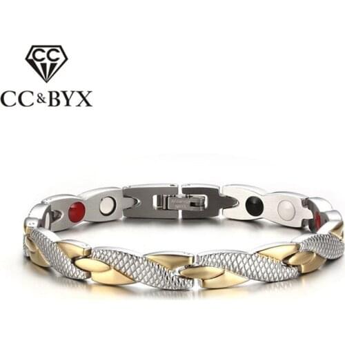 CC Titanium Stainless Steel Single Row Bangles Bracelets For Men 19.7cm Magnet Health Stone Bracelet Armband Mannen SBRM-013