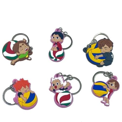 1PCS PVC key ring fun anime Volleyball Boy key holder cute cartoon pattern key chain child children schoolbag trinket keys charm
