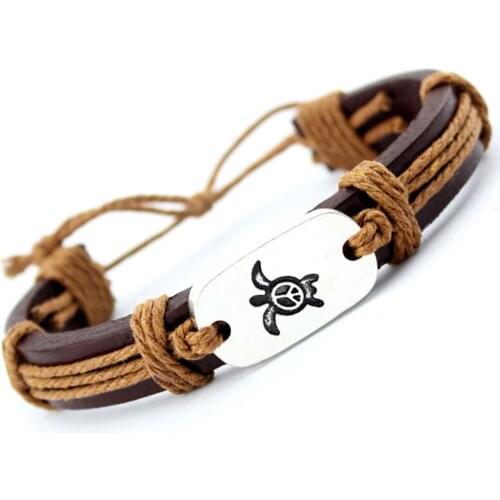 Turtle Tortoise Paw Fish Bone Scissors Shears Skull Eiffel Tower Arrow Animal Charm Leather Bracelets Women Men Jewelry Gift