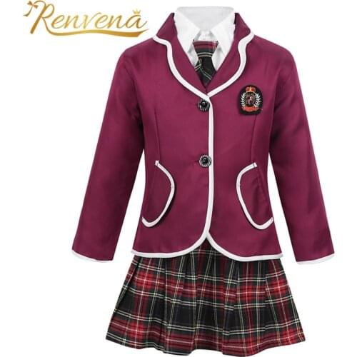 Kids Girls British Style Schoolgirl Uniform Anime Costume Suit Toddler Girls Clothes Coat + Shirt Tie Mini Skirt Children' Sets