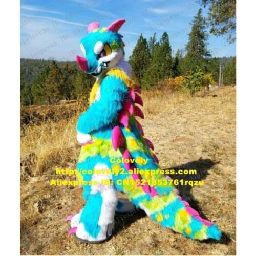 Long Fur Dragon Fursuit Furry Mascot Costume Adult Cartoon Character Outfit Festival Celebration Ceremonial Event zz7795