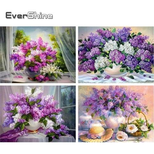 Evershine Diamond Painting Flowers Full Square Drill Cross Stitch Picture Rhinestones Diamond Mosaic Flowers Wedding Decoration