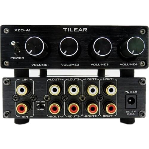 HIFI Lossless 1 Input 4 Output RCA HUB Audio Distributor Signal Selector Switcher Tone Volume For Amplifier Board home theater